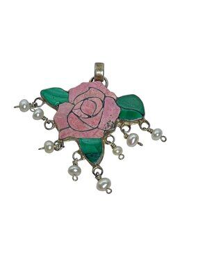 Sierra Smallbird Silver Tone With Pink And Green Stone Flower Pendant (6409)